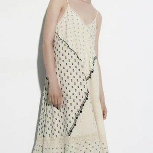 Zara Patchwork Summer Dress Size XS Color Ecru Blue